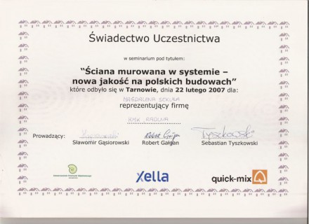 Świadectwo ściana murowana